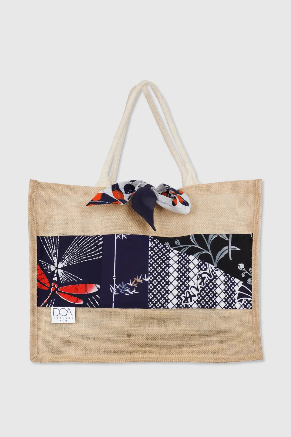 Jute Bag with Yukata Patchwork Detailings