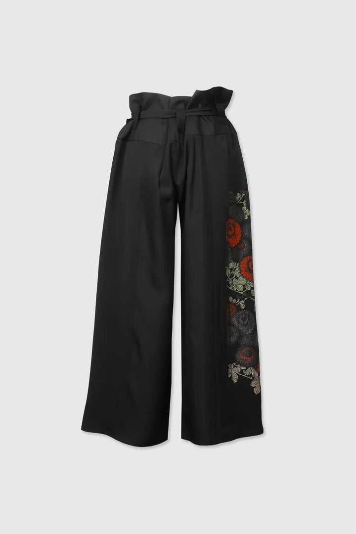 Palazzo Paperbag Waist Silk Pants with Embroidery | Chou | Rose