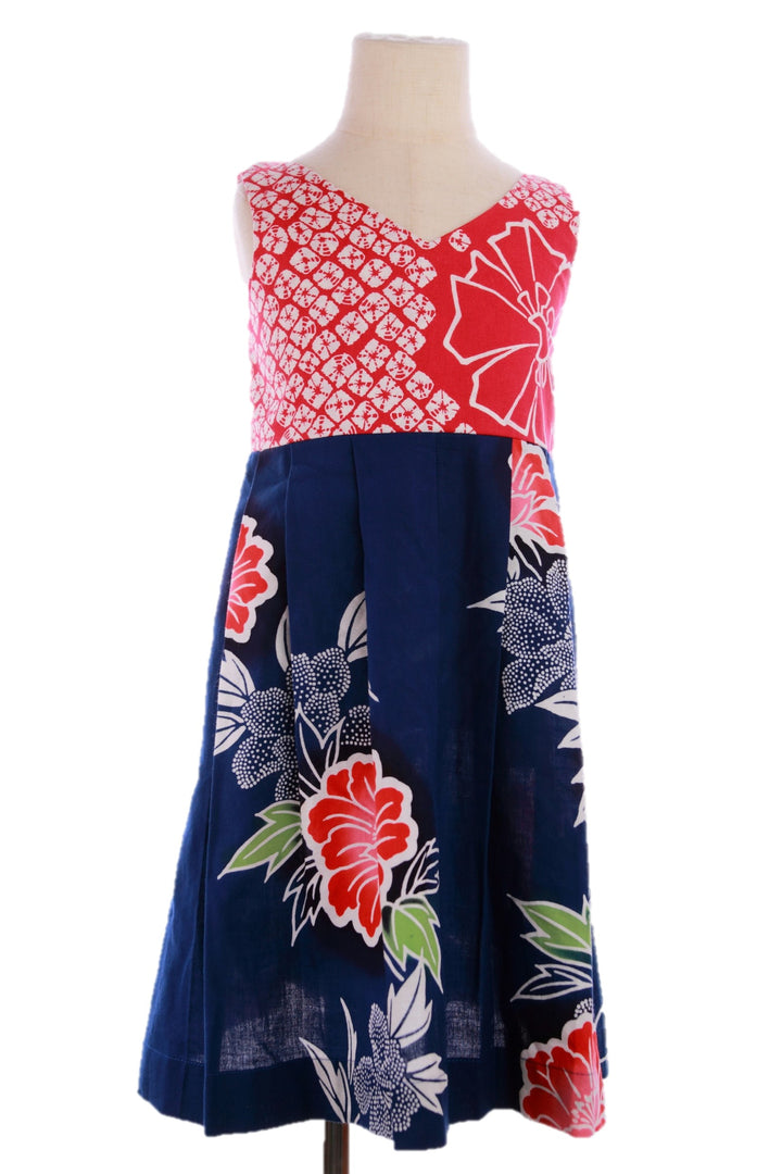 Red and Blue Girl's Cotton Sleeveless Dress