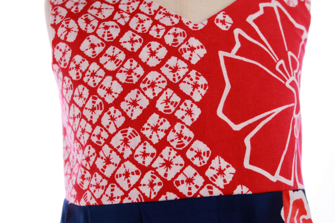 Red and Blue Girl's Cotton Sleeveless Dress