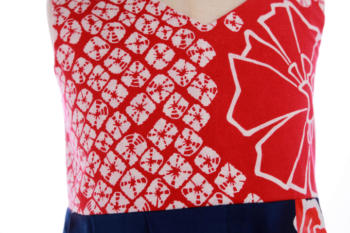 Red and Blue Girl's Cotton Sleeveless Dress