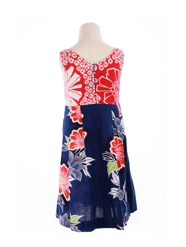 Red and Blue Girl's Cotton Sleeveless Dress