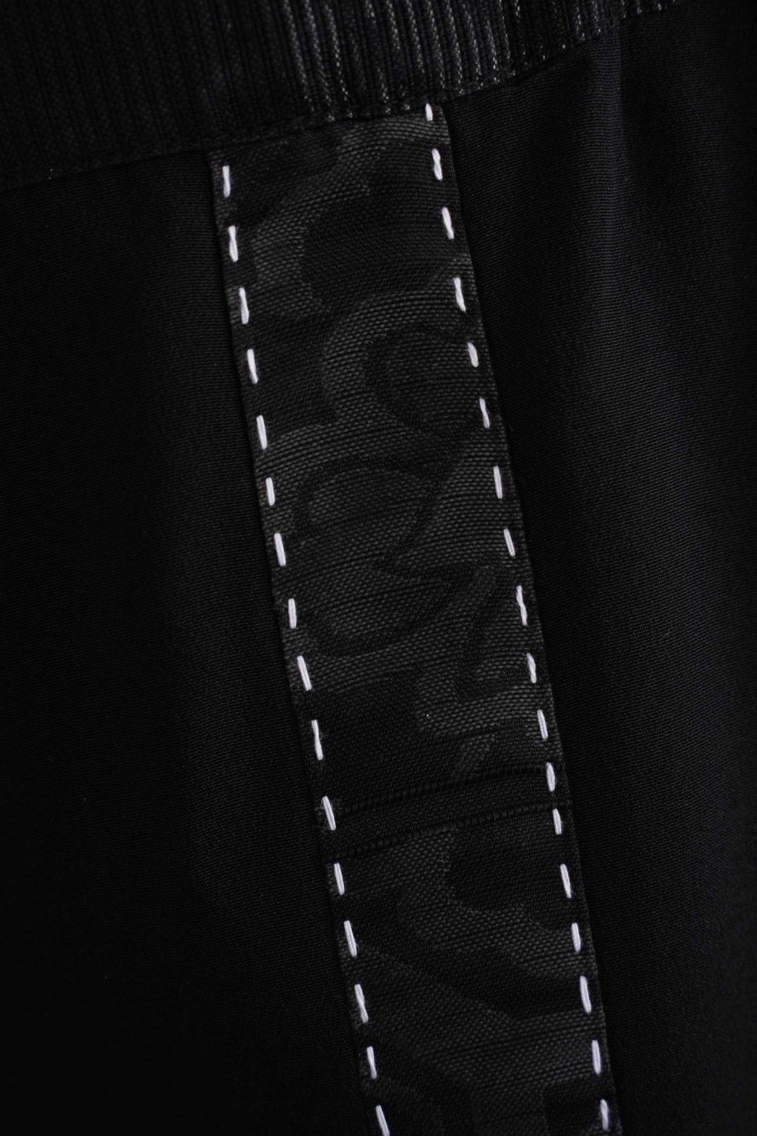 Black Silk Straight Pants with Brocade-Obi and Sashiko Stitching Details