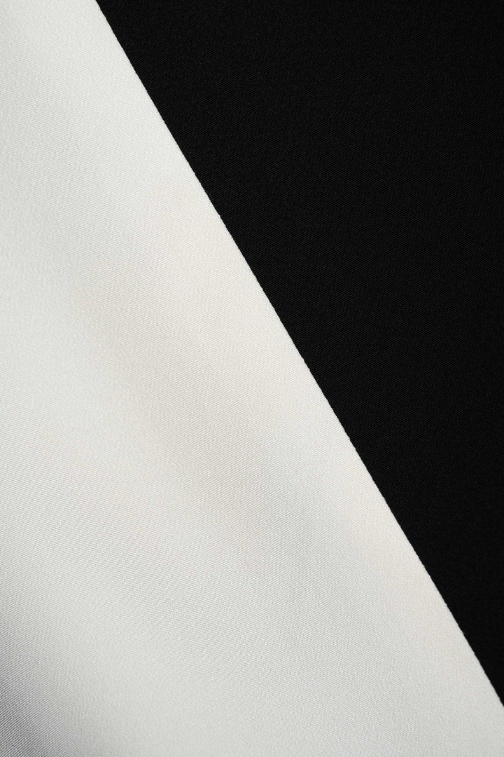 Black & White Paneled Boat Neck Silk Top | Yuko
