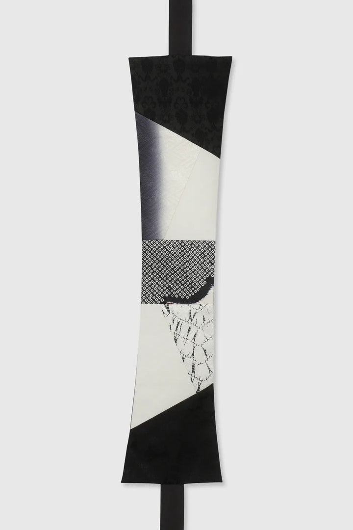 Black & White Reversible Tapered Patchwork Silk Belt