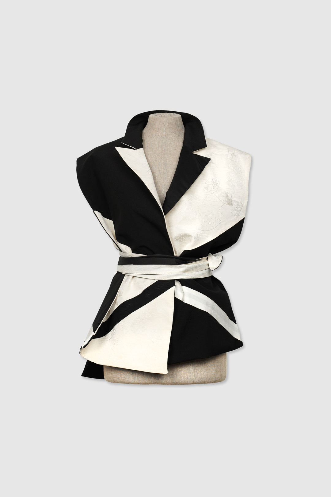 Black & White Silk Long Vest | Monochrome Opulence