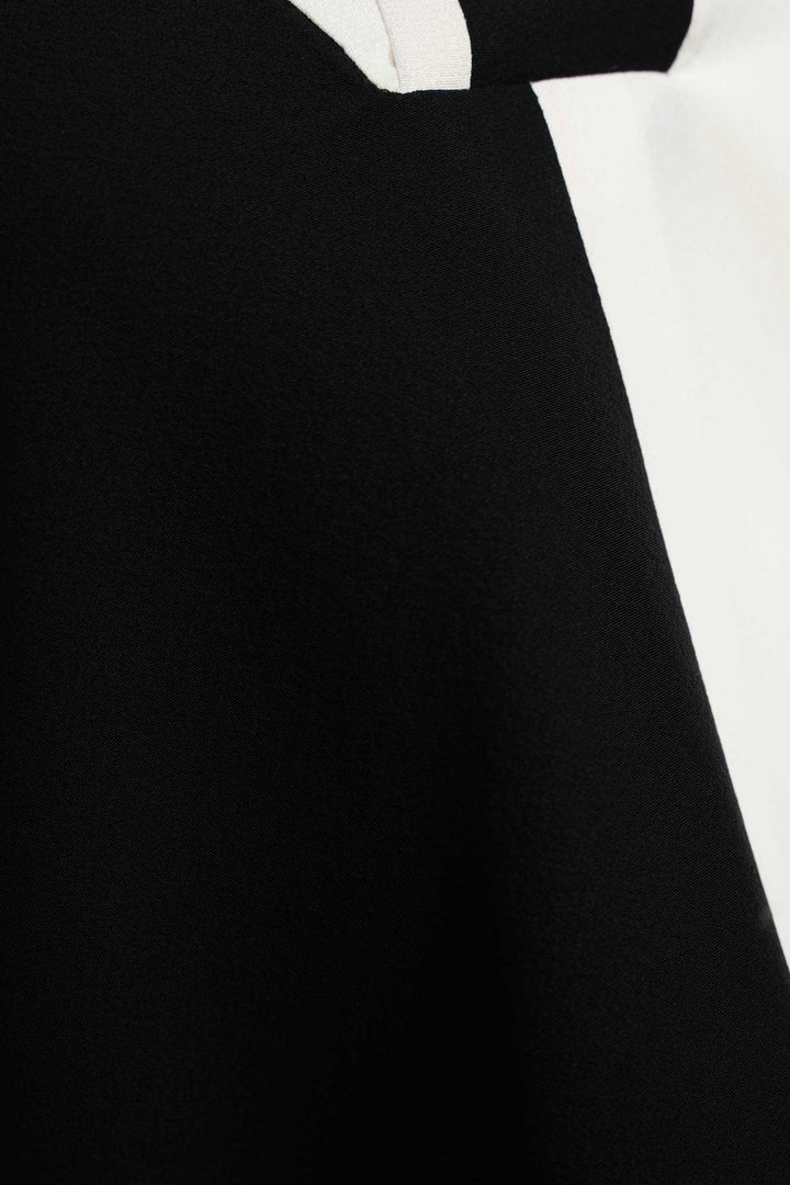 Black & White V-Neck Asymmetrical Silk Blouse with Lapel Collar & Trimming | Haruka