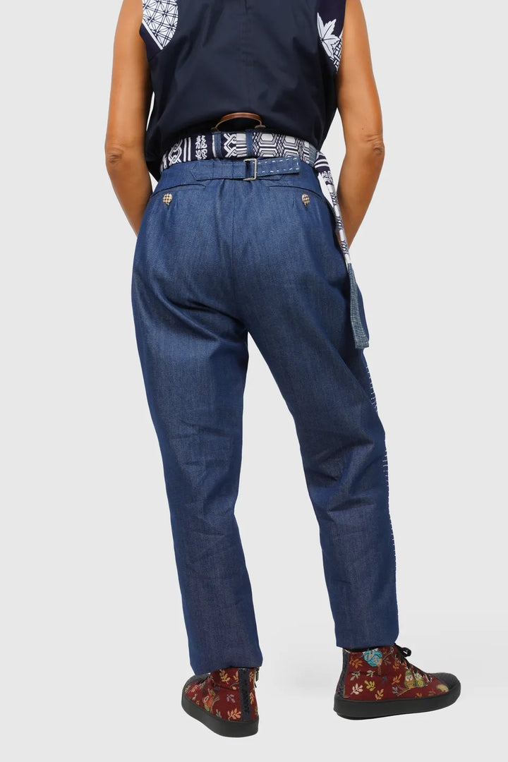 Blue Button Fly Denim with Sashiko Embroidery