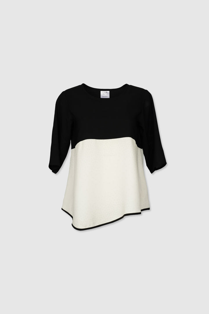 Boat Neck Black & Off-White Silk Blouse | Nuvola Nera