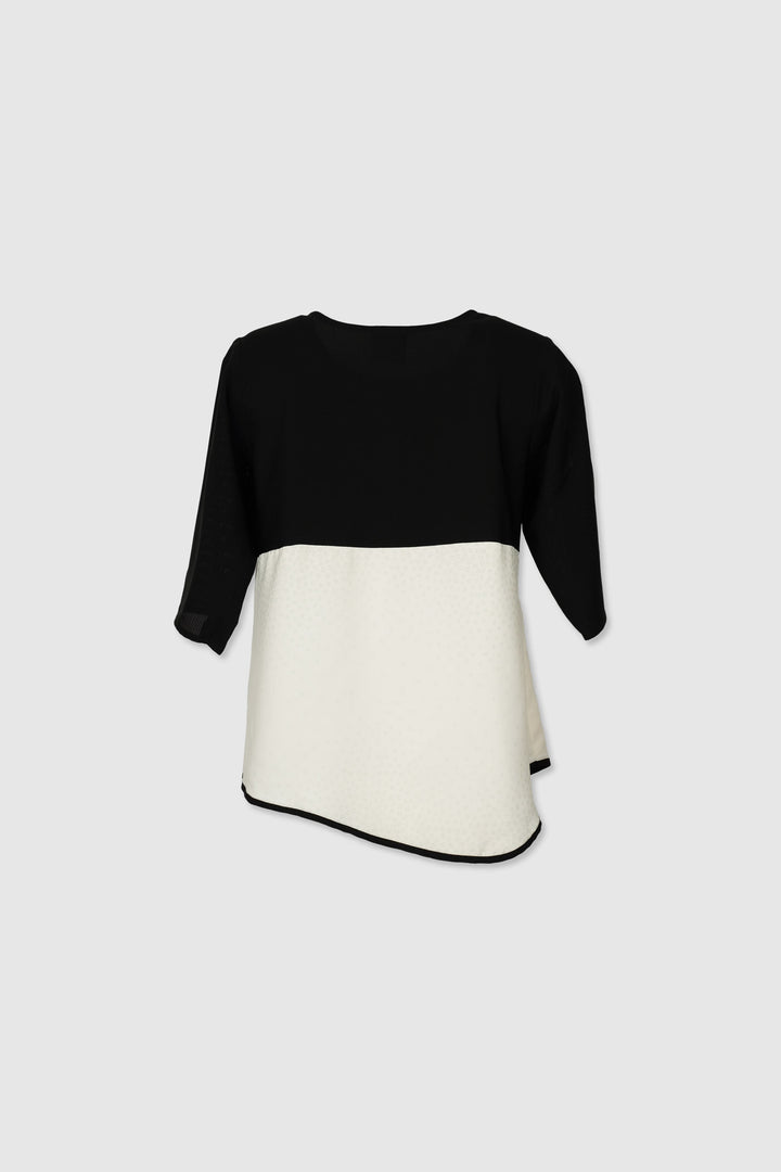 Boat Neck Black & Off-White Silk Blouse | Nuvola Nera