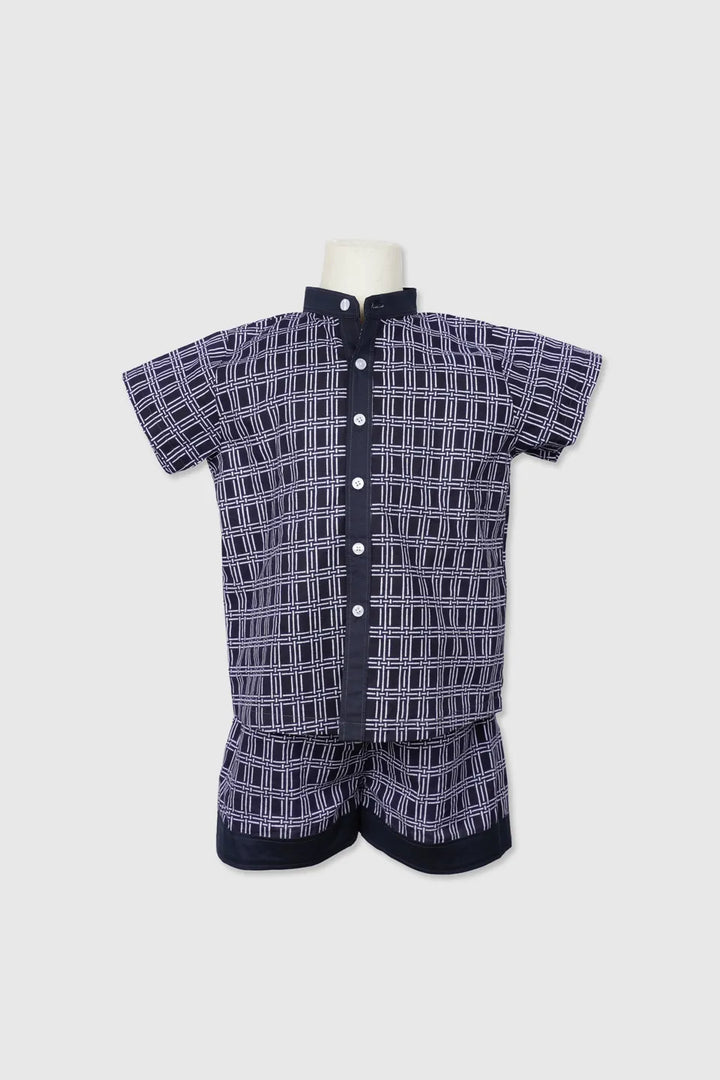 Boy's Mandarin Collar Cotton Short-Sleeved Shirt and Bermuda Shorts Set