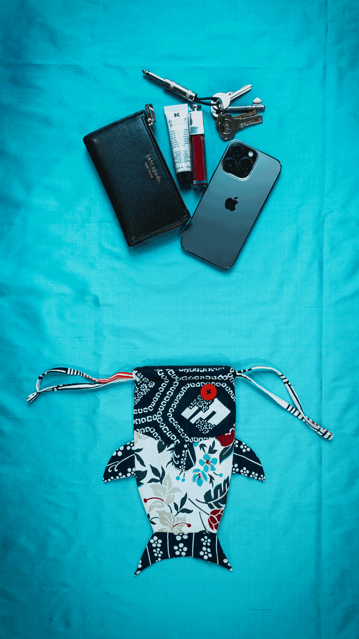 Yukata Cotton Drawstring Fish Pouch | Kaizen