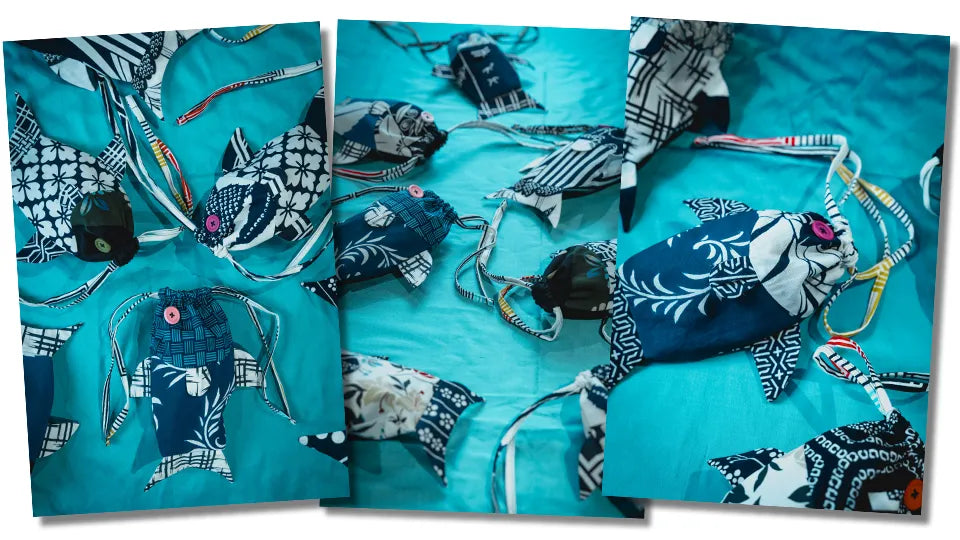 Kaizen, Yukata Cotton Drawstring Fish Pouch