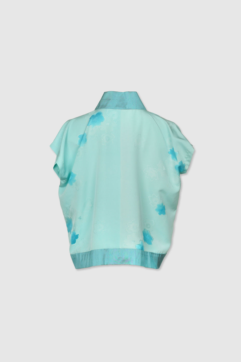 Light Turquoise V-Neck Silk Blouse with Lapel Collar | Haruka