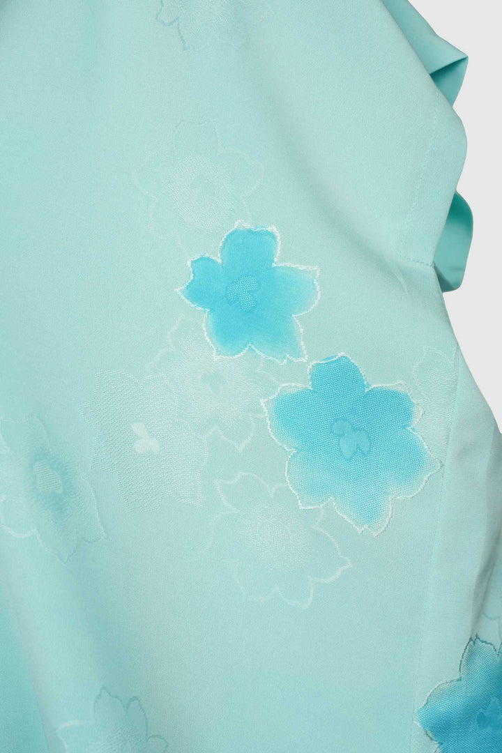 Light Turquoise V-Neck Silk Blouse with Lapel Collar | Haruka