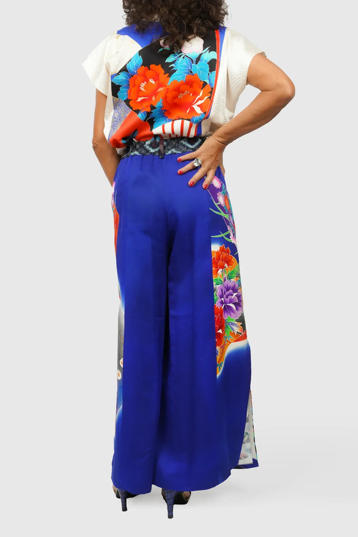 Multi Colored Patterned Silk Pants with Side Slits | Yū