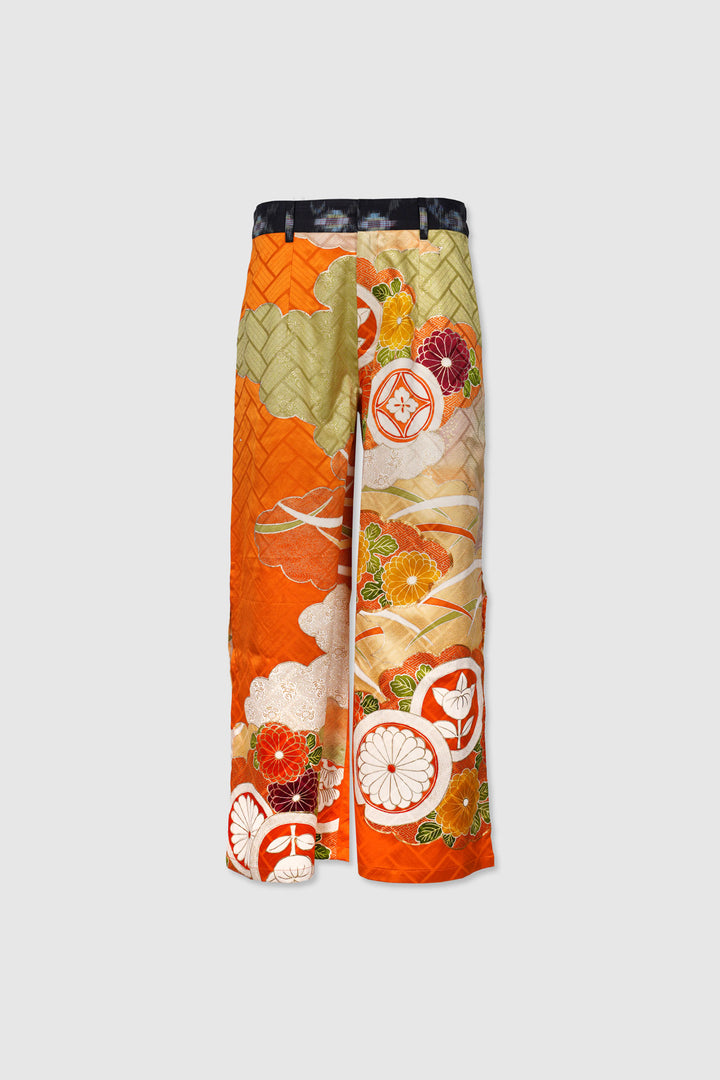 Multi Colored Patterned Silk Pants with Side Slits | Yū | Orange Clouds