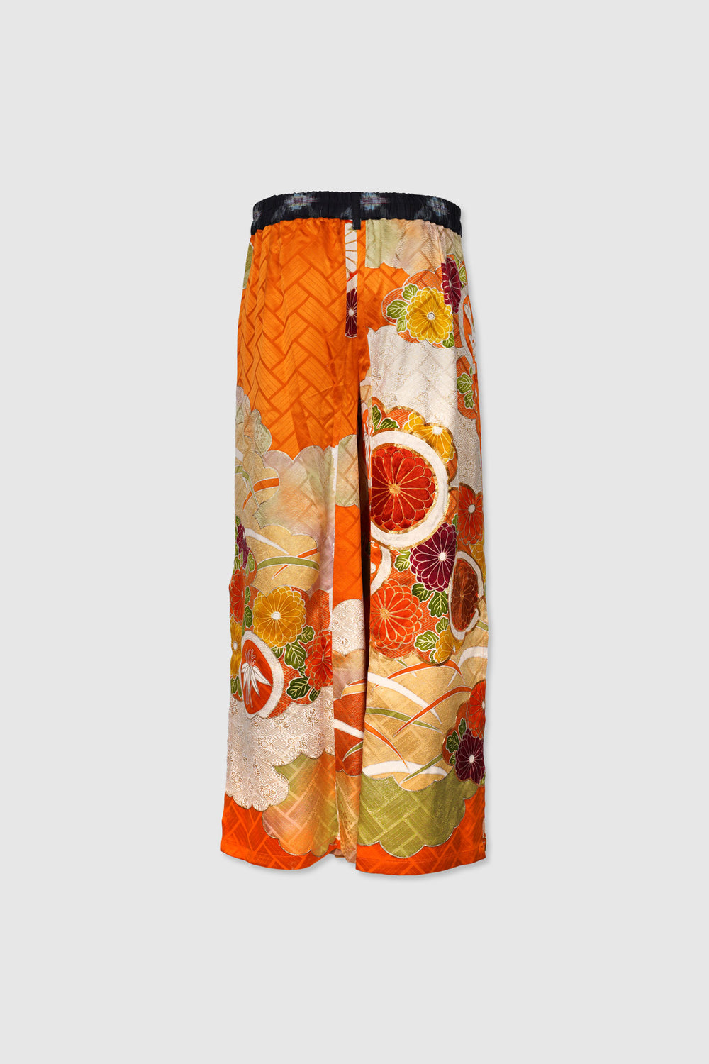 Multi Colored Patterned Silk Pants with Side Slits | Yū | Orange Clouds