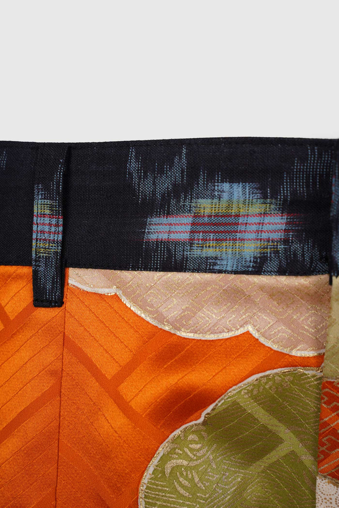 Multi Colored Patterned Silk Pants with Side Slits | Yū | Orange Clouds