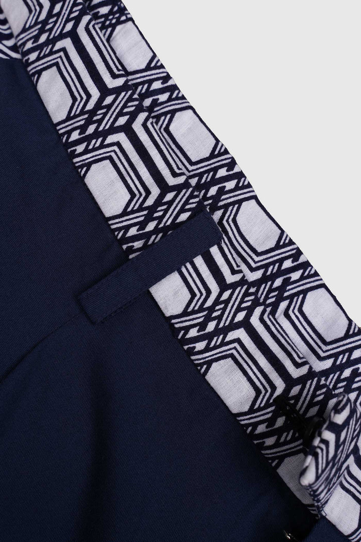 Navy Blue Cotton Pants with Yukata Detailings