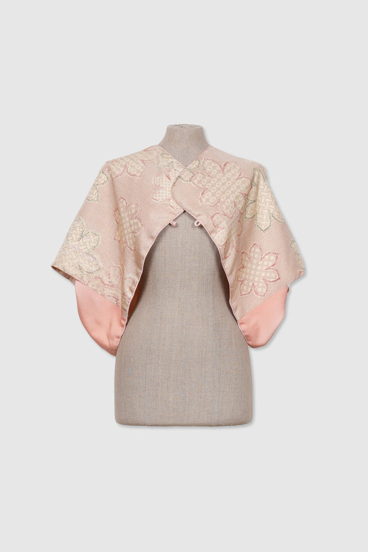 Silk Reversible 4-Way Bolero Jacket | Dokujisei | Floral Pink