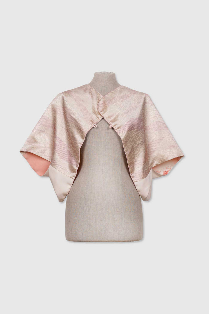 Silk Reversible 4-Way Bolero Jacket | Dokujisei | Floral Pink