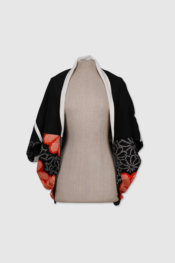 Silk Reversible 4-Way Bolero Jacket | Dokujisei | Floral Red