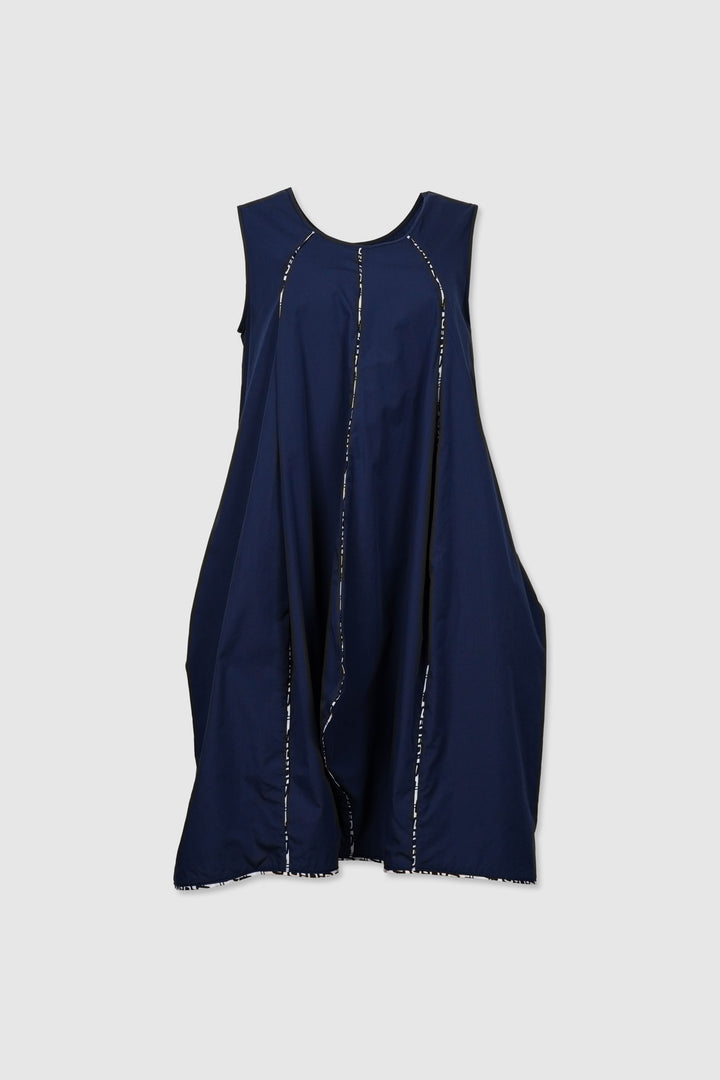 Sleeveless Cotton Dress with Pointed Panels & Yukata Piping | Akemi