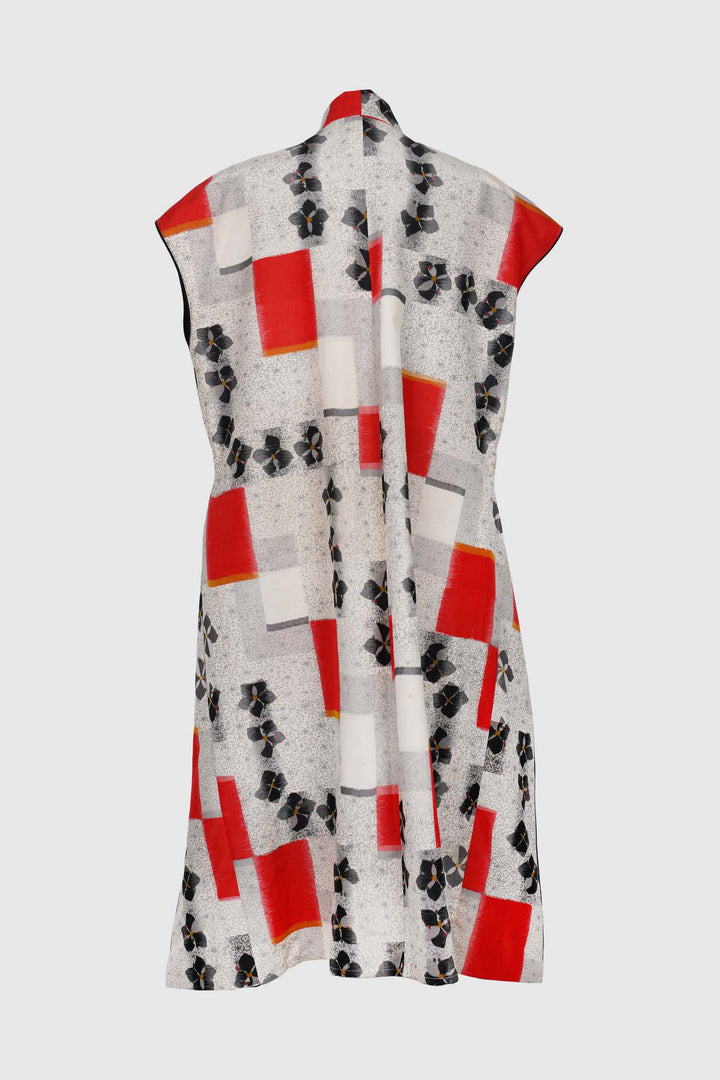 Silk Sleeveless Long Jacket with Side Slits
