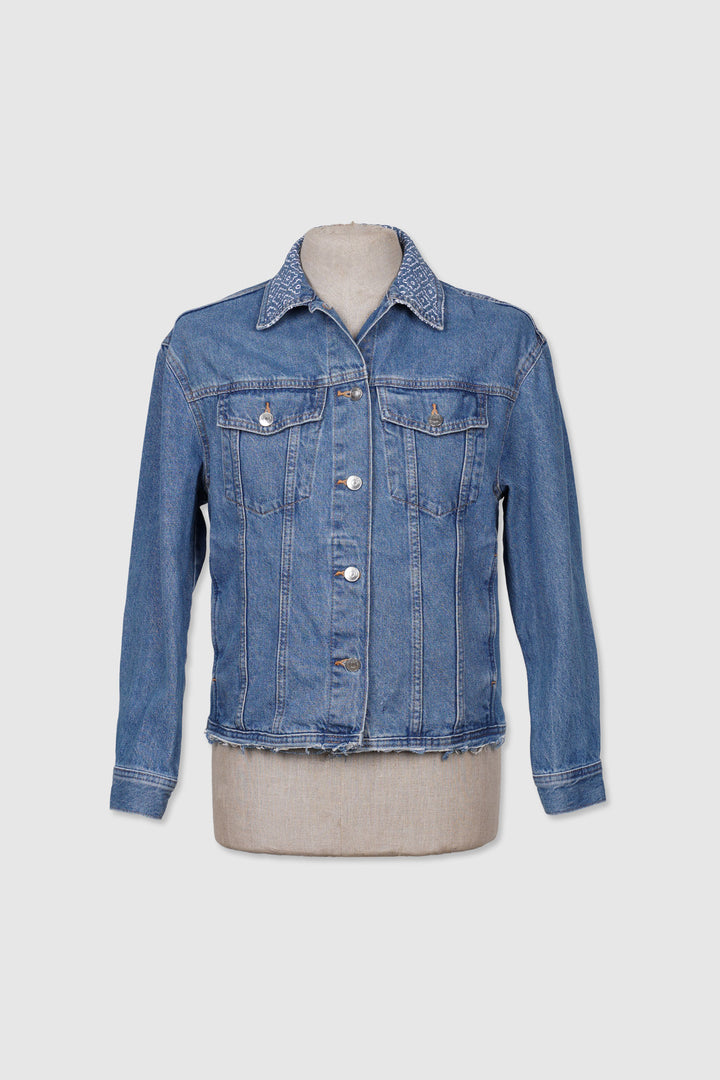 Soft Denim Cotton Jacket with Sashiko Stitching