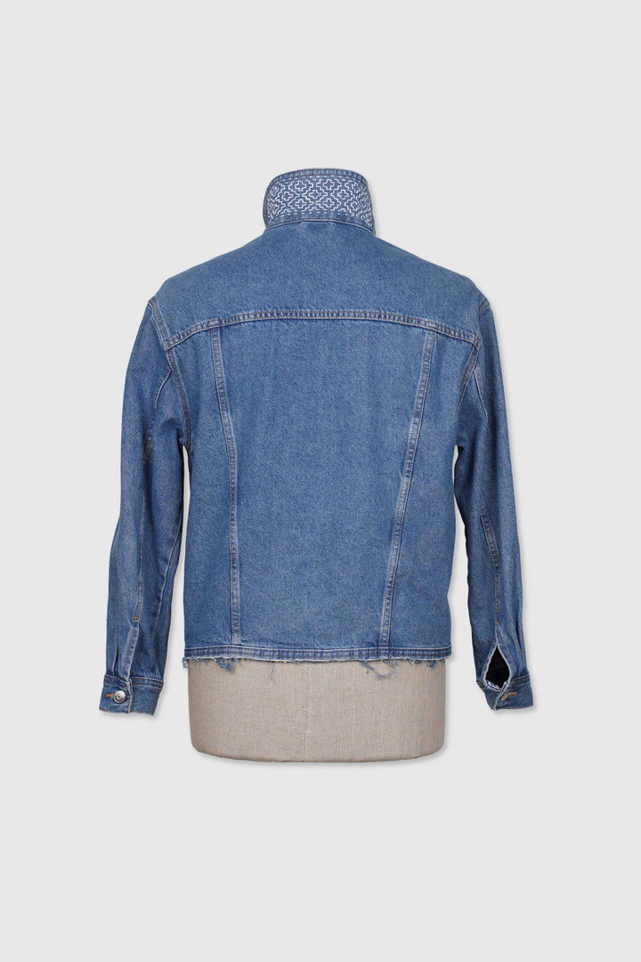 Soft Denim Cotton Jacket with Sashiko Stitching