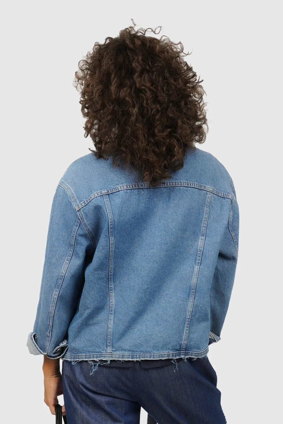 Soft Denim Cotton Jacket with Sashiko Stitching