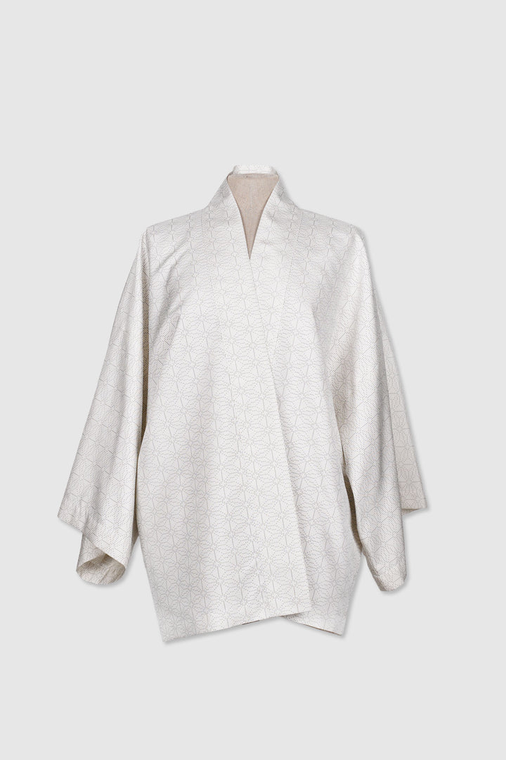 3/4 Sleeves Silk Jacket with Subtle Geometric Designs