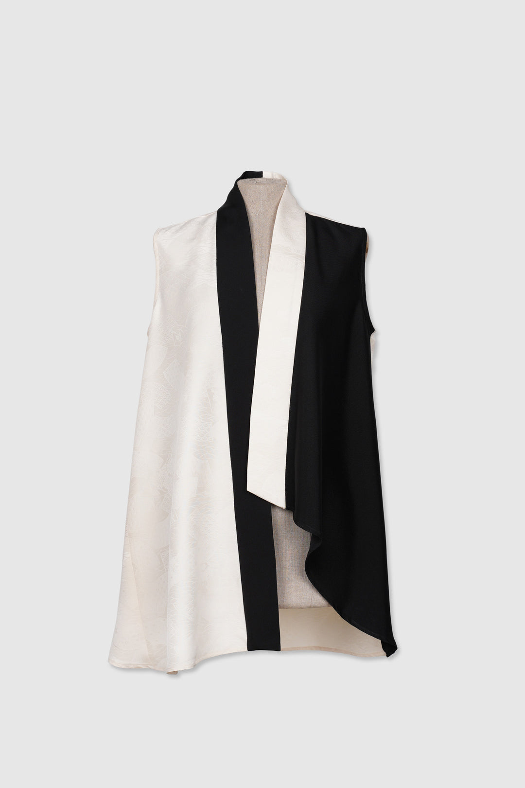 Black and White Asymmetrical Front A Shape Sleeveless Silk Jacket