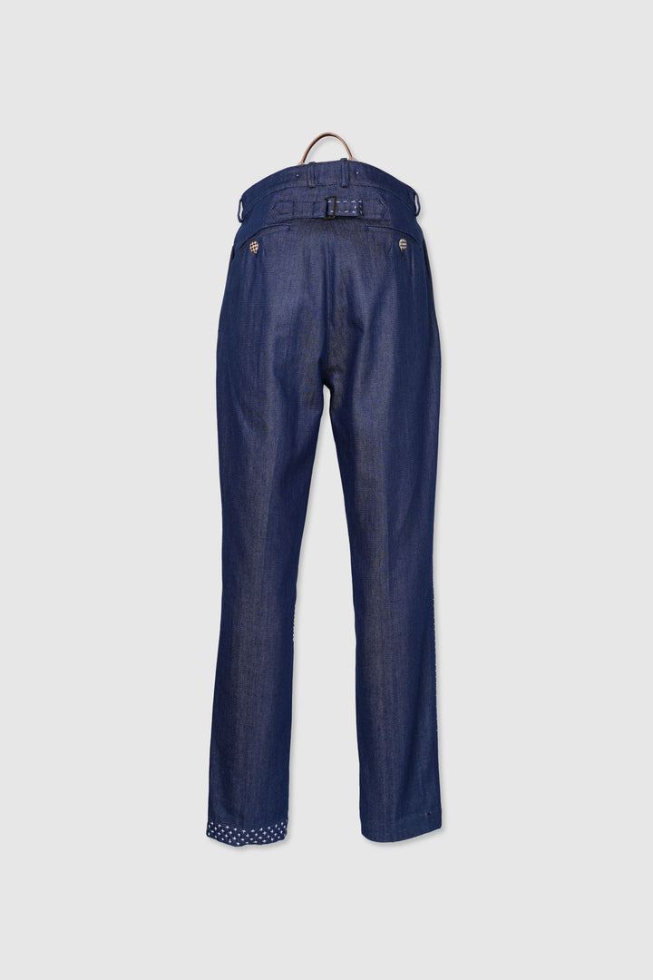 Blue Button Fly Denim with Sashiko Embroidery