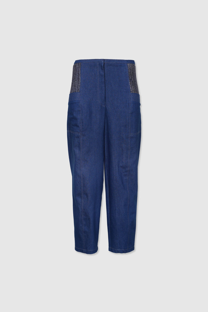 Blue Denim Pants with Yukata Details