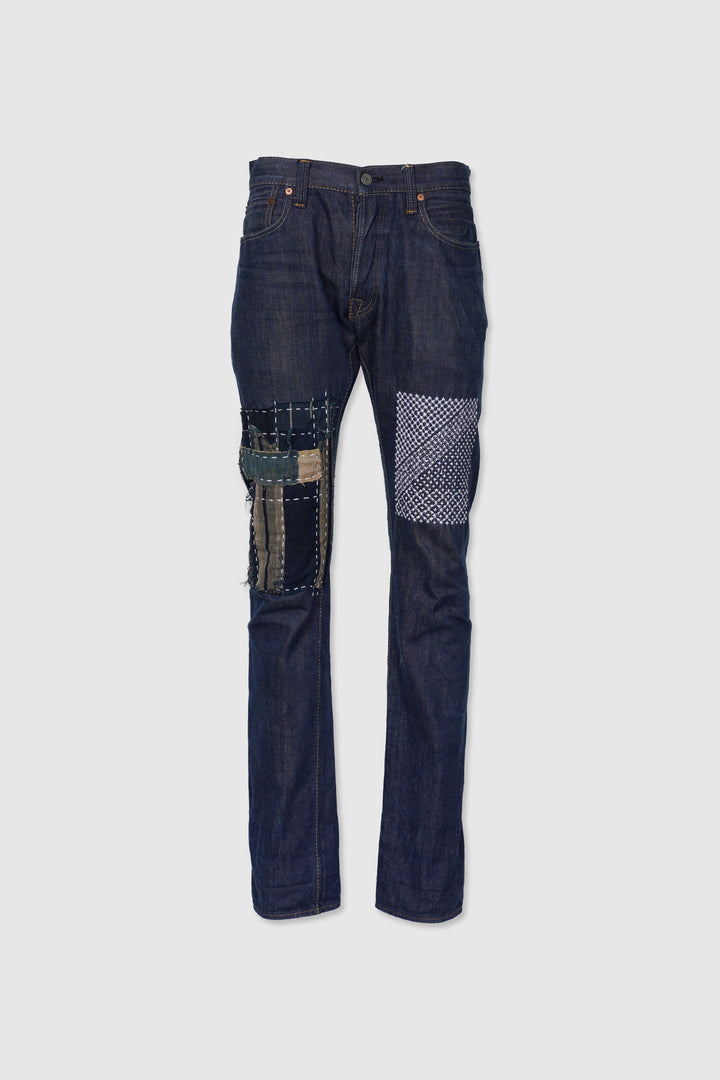 Button Fly Japan Original Hand Made Denim Pants with Sashiko Hand Embroidery and Boro Patchwork