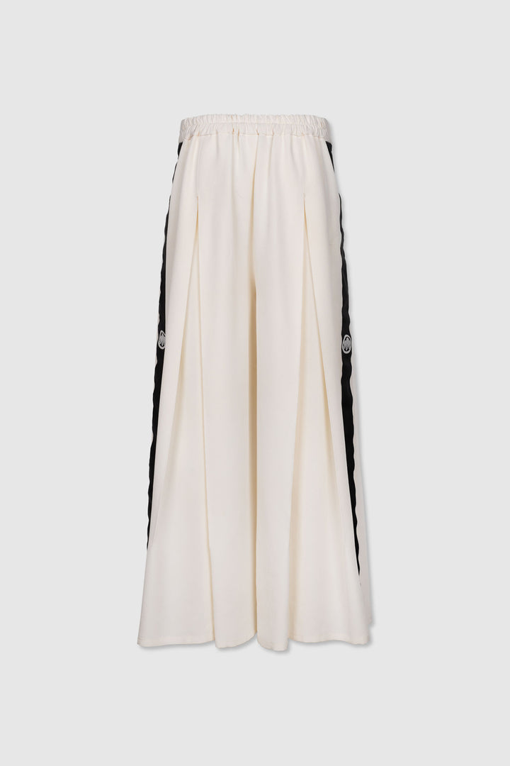Contemporary Off-White with Black Side Details Silk Pants