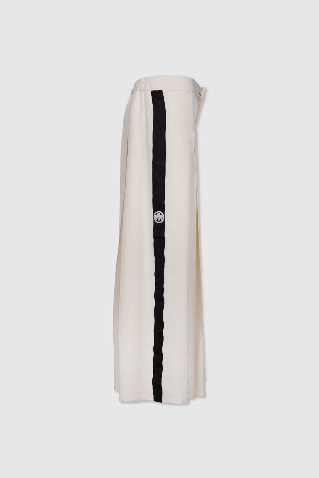 Contemporary Off-White with Black Side Details Silk Pants