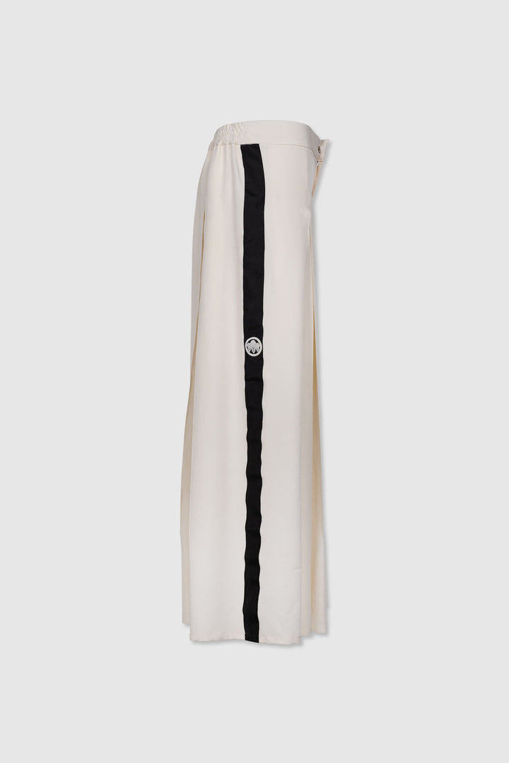Contemporary Off-White with Black Side Details Silk Pants