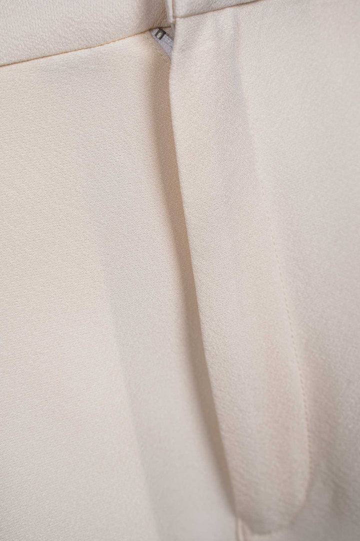 Contemporary Off-White with Black Side Details Silk Pants