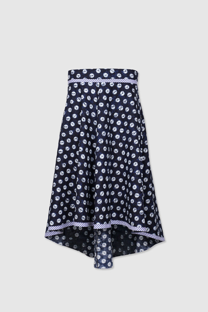 Cotton Flare Skirt with Designs and Stripe Details