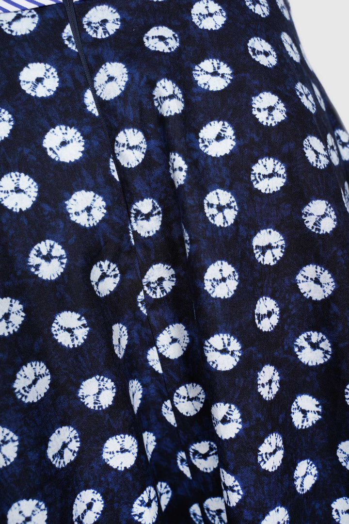 Cotton Flare Skirt with Designs and Stripe Details