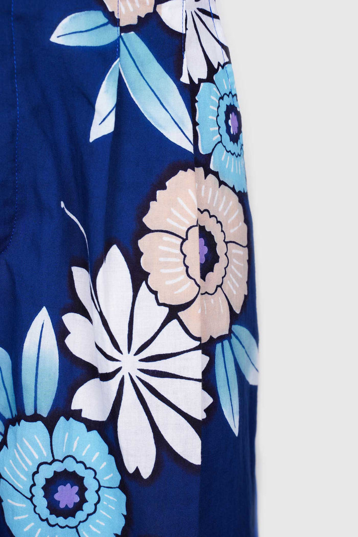 Cotton Lantern Shape Pants With Front Floral Designs