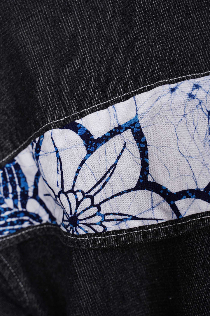 Denim Jacket with Japanese Vintage Yukata and Kasuri Detailing