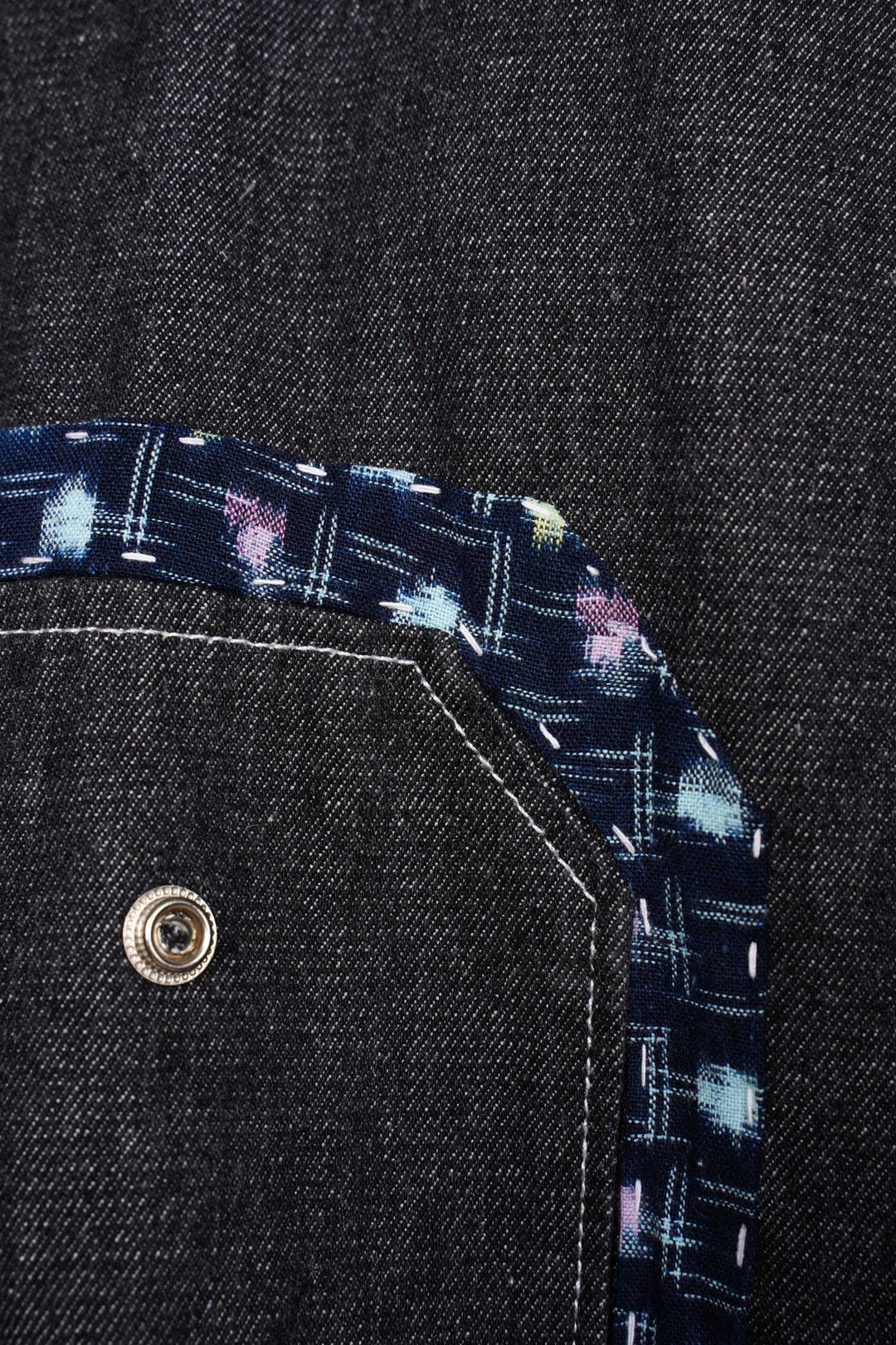 Denim Jacket with Japanese Vintage Yukata and Kasuri Detailing