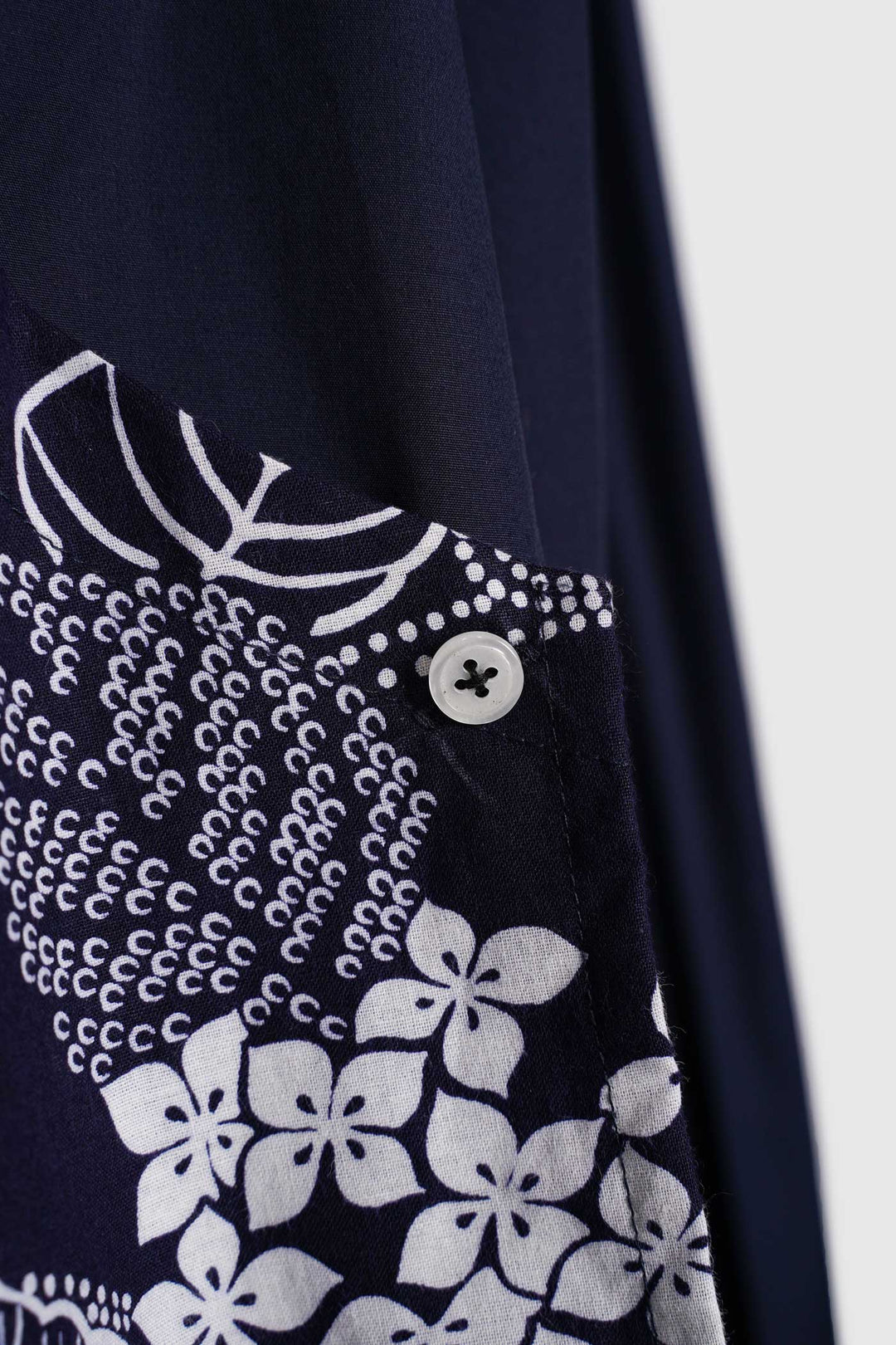 Long Sleeves Semi-Wrap Cotton Shirt with Floral Yukata Details
