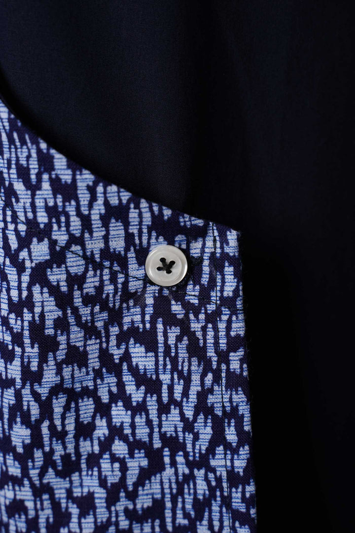Long Sleeves Semi-Wrap Cotton Shirt with Geometrical Yukata Details