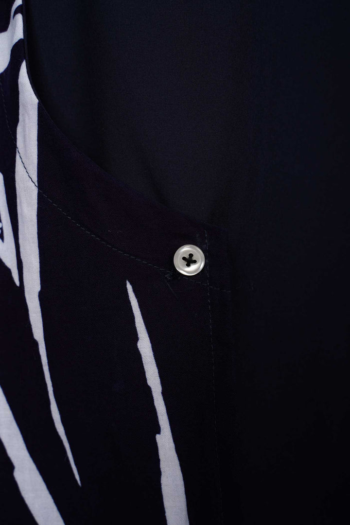 Long Sleeves Semi-Wrap Cotton Shirt with Geometrical Yukata Details