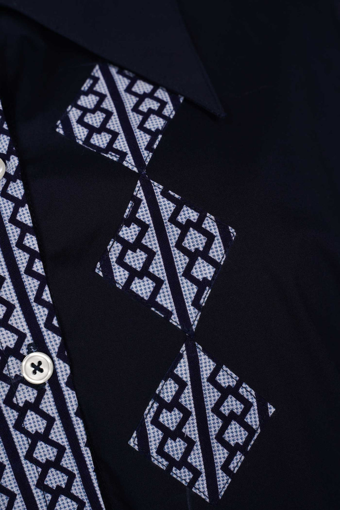Long Sleeves Semi-Wrap Cotton Shirt with Geometrical Yukata Details